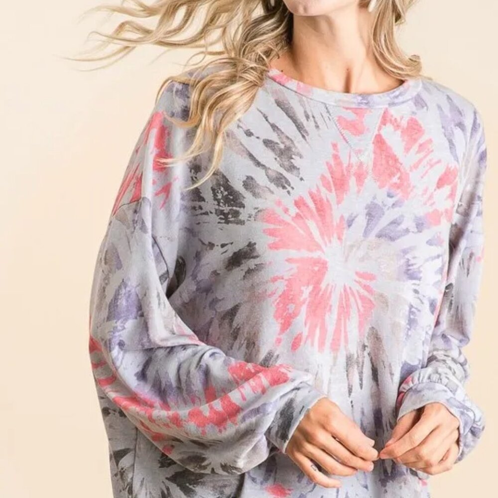 BiBi Tie Dye Print Terry Pull Over‎